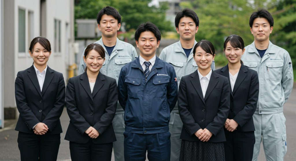 製造業の採用動画のワンシーン(写真集合シーン)