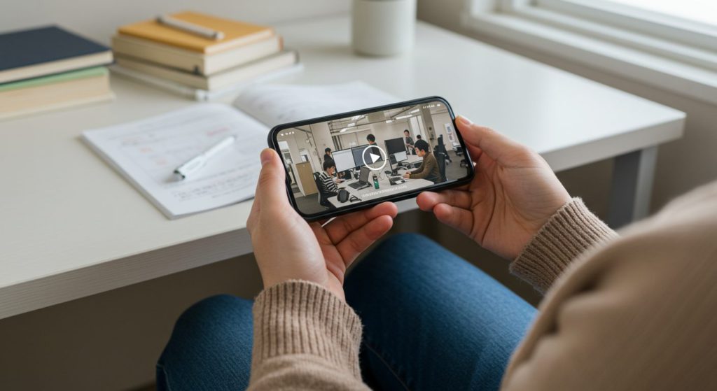 スマホで動画を見る若者のイメージ写真