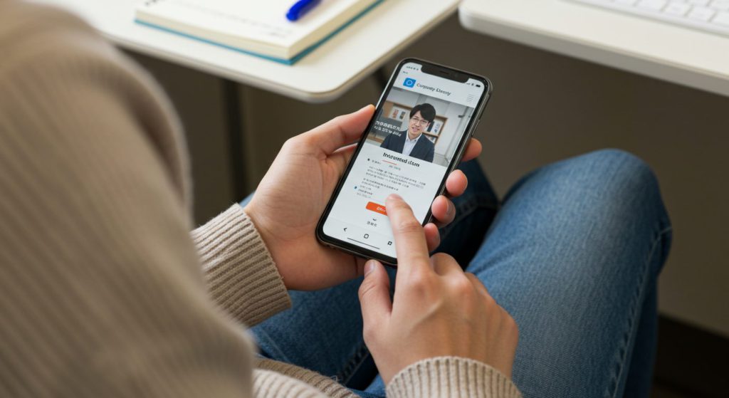 スマホで企業の紹介動画を見る若者のイメージ写真