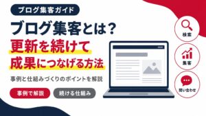 ブログ集客とは何かと、続けて成果につなげる方法を示すアイキャッチ画像