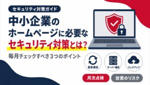 中小企業のホームページに必要なセキュリティ対策（毎月チェックすべき3つのポイント）を示すアイキャッチ画像