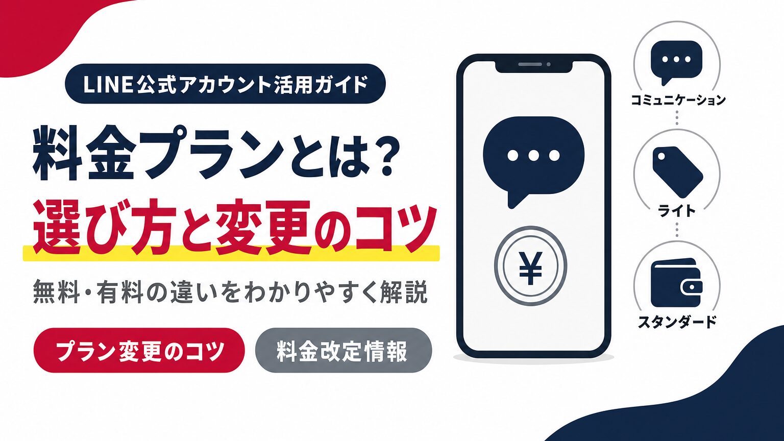 LINE公式アカウントの料金プランの選び方と変更のコツを示すアイキャッチ画像