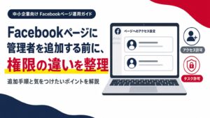 Facebookページに管理者を追加する前に、アクセス許可とタスクアクセスの違いを整理することを示すアイキャッチ画像
