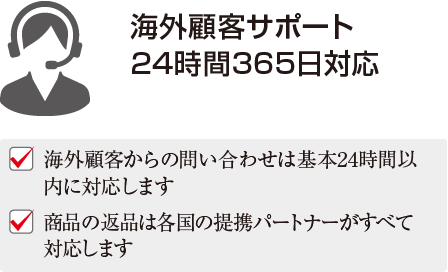 海外顧客サポート24時間365日対応