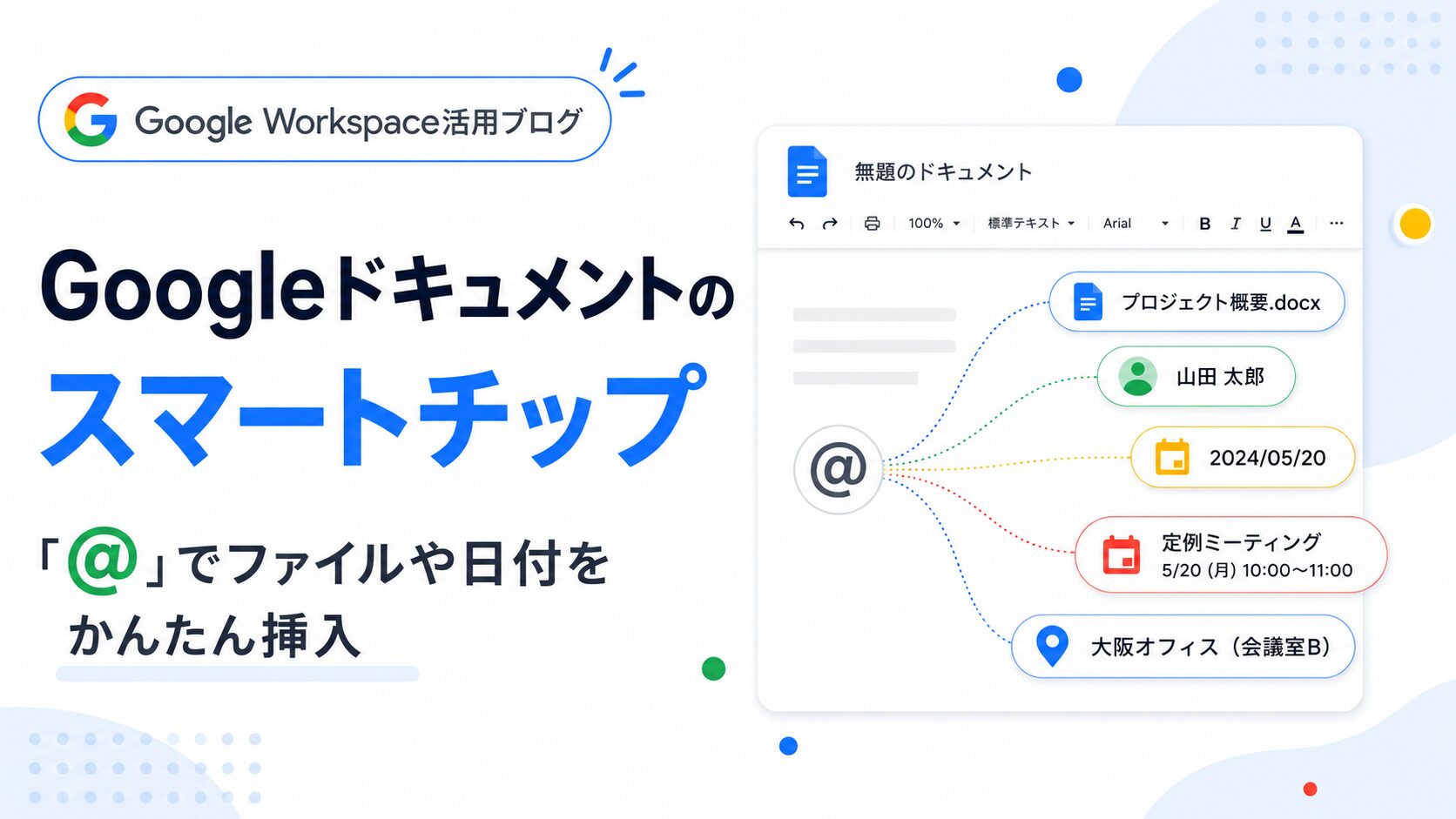 Googleドキュメントのスマートチップとは?「@」でファイルや日付をかんたん挿入できる便利機能