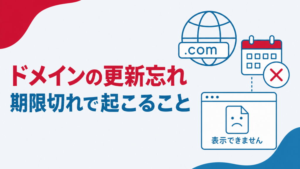 ドメイン更新忘れのアイキャッチ画像、期限切れとサイト表示不可のイメージ