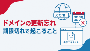 ドメイン更新忘れのアイキャッチ画像、期限切れとサイト表示不可のイメージ