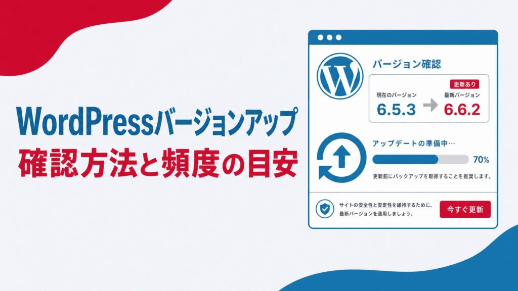 WordPressバージョンアップのアイキャッチ画像、バージョン確認画面のイメージ